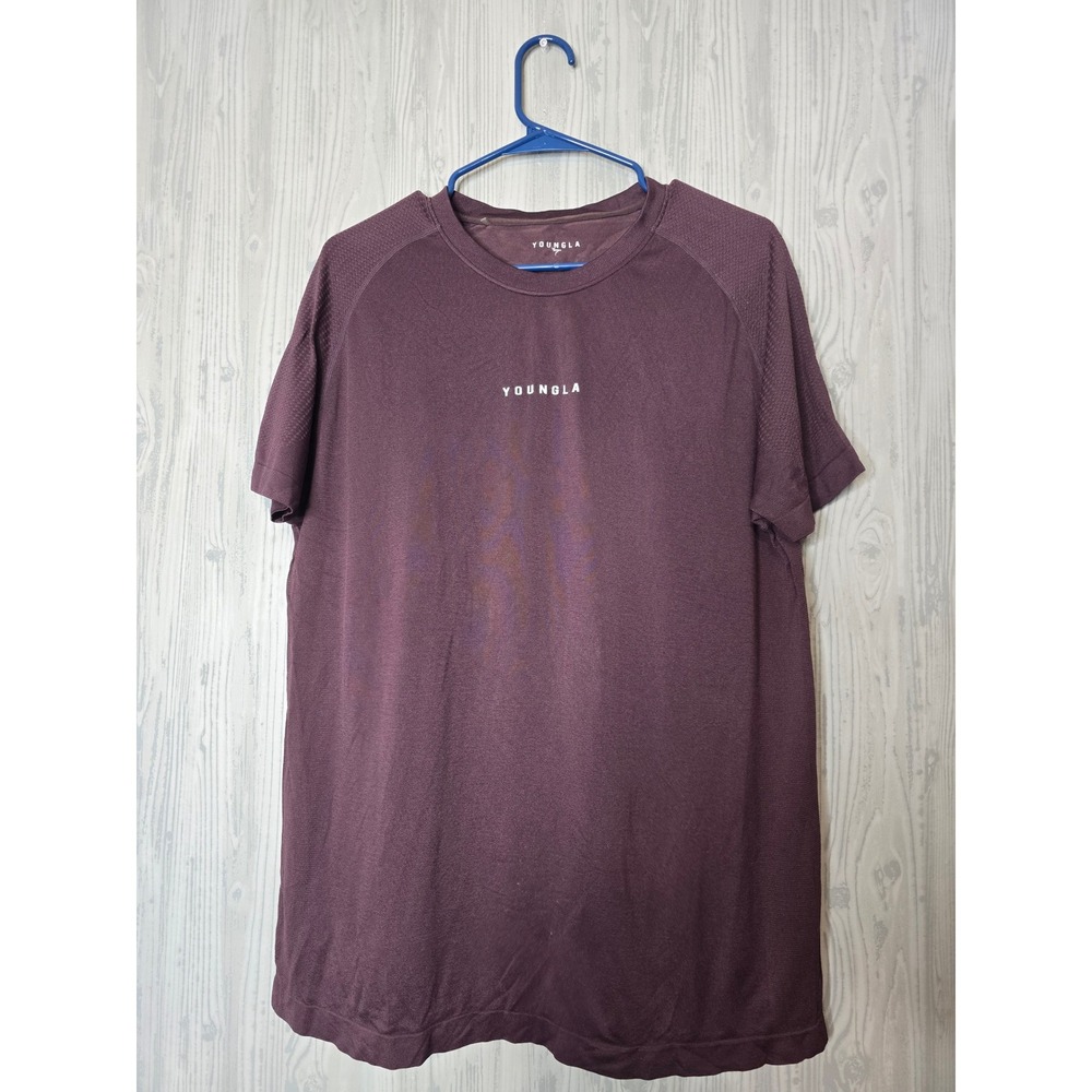 YoungLA Seamless Performance Shirt Mens Large Plum Raglan Gym Workout Tee
